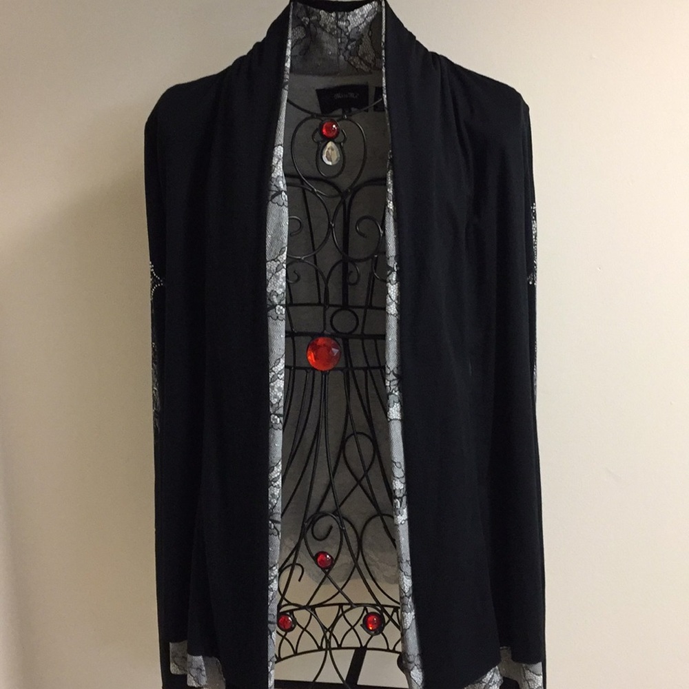 Miss Me Unique Jacket Open Front Black Double Layers Long Sleeve Cardigans M